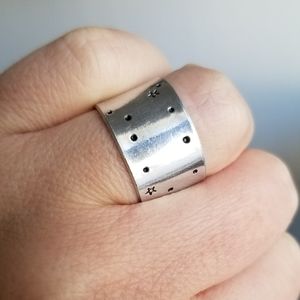 Handstamped Gemini zodiac constellation ring Sz 7